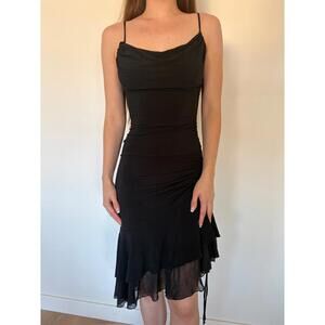 City Triangles Ruched Asymmetrical Hem Black Midi Dress